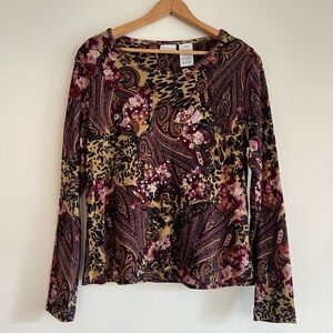 Vintage y2k multi patterned with sequins long sleeve top, size L